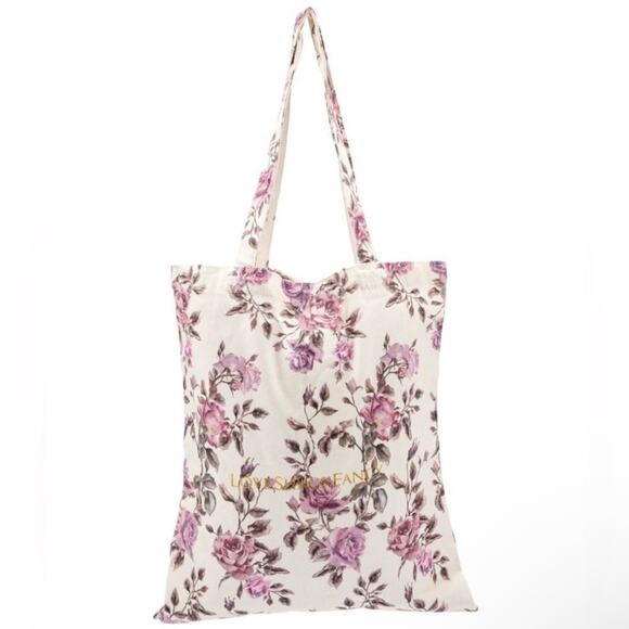 Loveshackfancy Floral Canvas Tote Bag Purple White - Picture 1 of 10